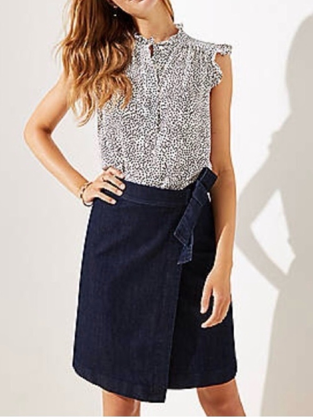 LOFT NWT Dark Blue Denim A-Line Wrap Skirt 6